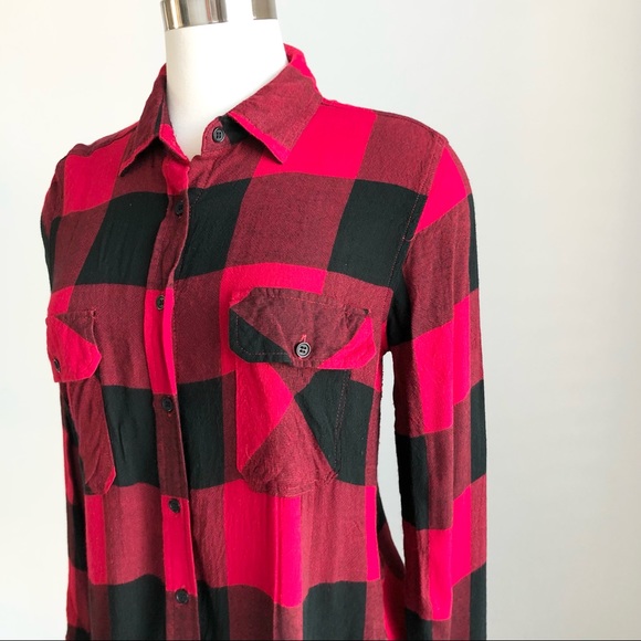 Thread & Supply Button Down Red and Black Striped Plaid Shirt - Picture 2 of 5